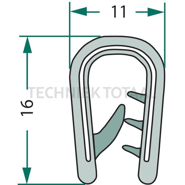 GRANIT Rubber seal - 25 pcs. - 654A1024/6/25 | Clamping range: 4 - 6 mm | Length: 25 m | B: 11 mm | H: 16 mm
