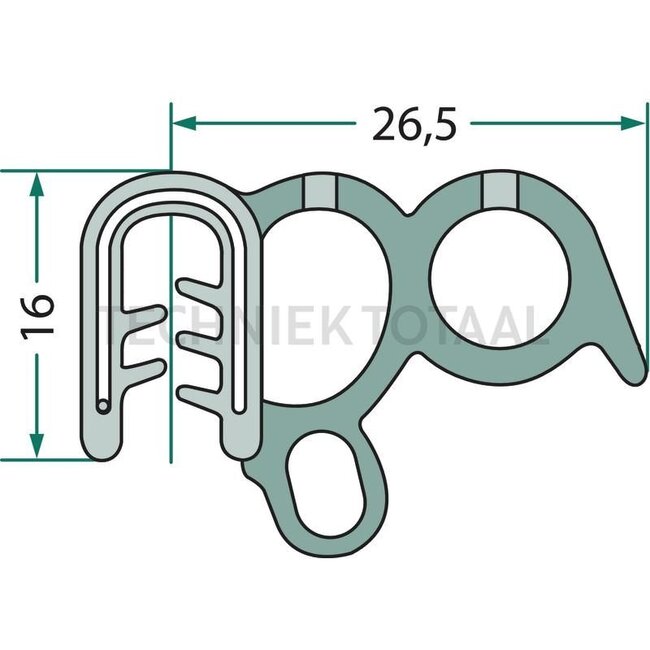 GRANIT Window rubber clamping range 1,5 - 3,5 mm, b 26,5 mm, h 16 mm - 1 meter