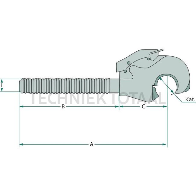 CBM Tail hook - 712G3PD112SX | Version: Left-hand thread | Category: 2 / 50 | I: M30 x 3,5 mm | A: 497 mm | B: 195 mm | C: 302 mm
