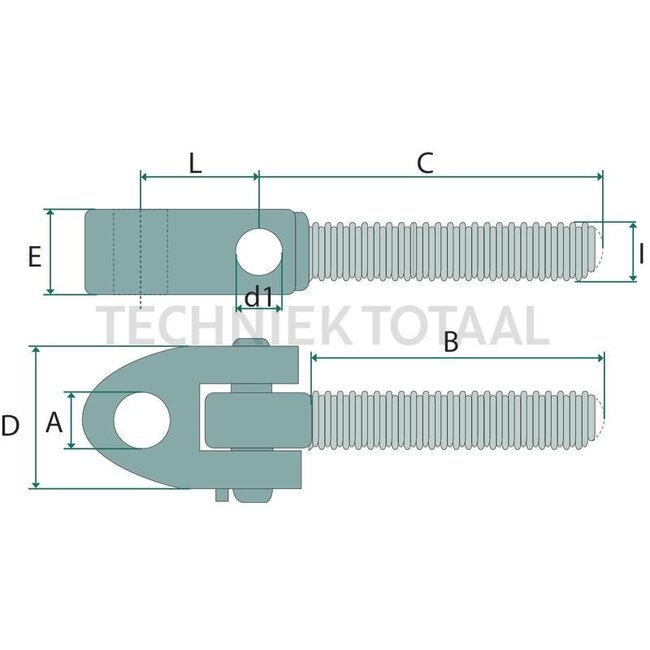 CBM Fork joint head - 712TFS02SX | I: M36 x 3 mm | C: 241 mm | A: 25,4 mm | D: 64 mm | E: 51 mm | d1: 25 mm | L: 54 mm | B: 207 mm | Version: Left-hand thread | Category: 2 / 25.4