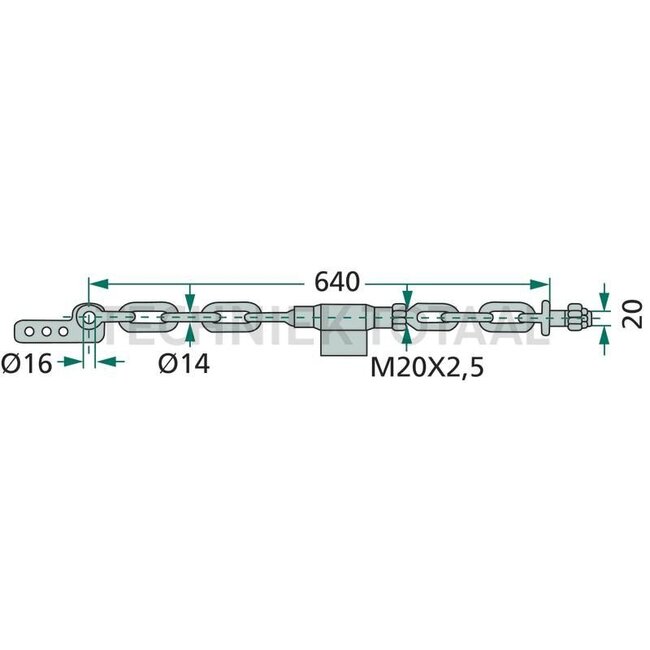 Stabilisatorenkette - 718IM-H01 | A: 640 mm | B: 20 x 2,5 mm | C: 20 x 2,5 mm | D: 16 mm | E: 14 mm | Gliederanzahl: 3 + 2