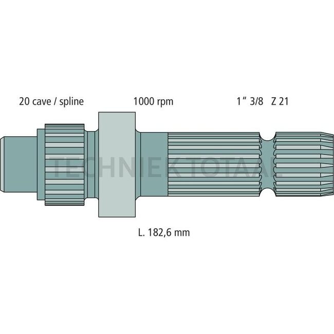 GRANIT Aftakas-eindstuk - 70802027, 47130744, 5182613 | Uitvoering: lengte: 182,6 mm, 1 3/8", 21 splines, 1000 omw./min | Menkenr.: 125042