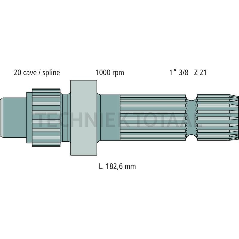 GRANIT Aftakas-eindstuk 182,6 mm, 1 3/8 inch 21 splines, 1000 omw./min., foto 2 van 2