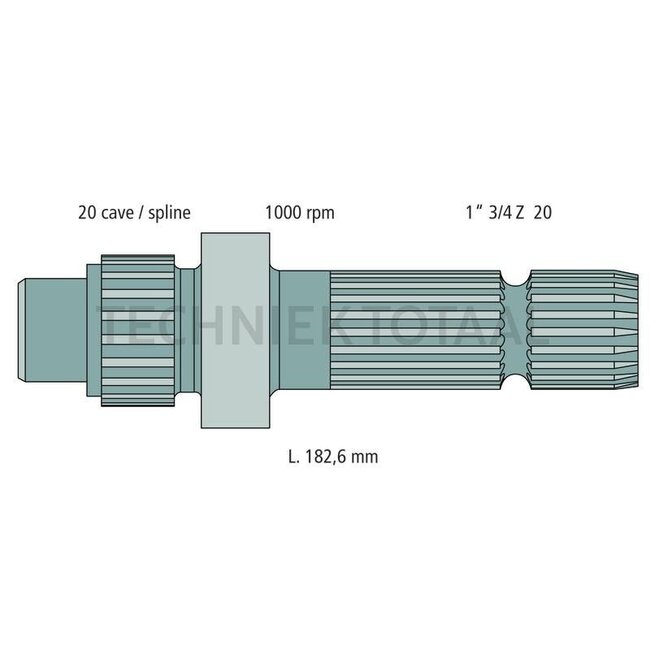 GRANIT PTO shaft end piece 182,6 mm, 1 3/4 inch 20 grooves, 1000 rpm.