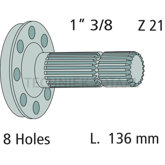 GRANIT Zapfwellenendstück 136 mm, 1 3/8 Zoll 21 Keilnuten, 8 Bohrungen
