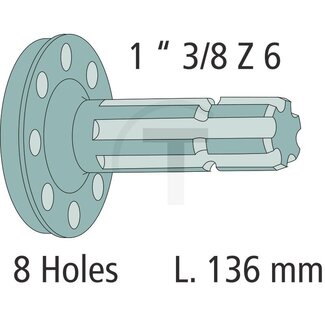 GRANIT Zapfwellenendstück 136 mm, 1 3/8 Zoll 6 Nuten, 8 Bohrungen Hürlimann