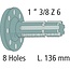 GRANIT PTO shaft end piece 136 mm, 1 3/8 inch 6 grooves, 8 bores Hürlimann