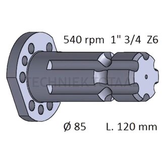 GRANIT PTO shaft end piece 1 3/4 inch, 6 splines, 120 mm, 540 rpm Same