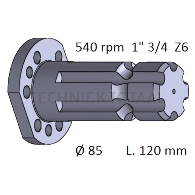 GRANIT PTO shaft end piece 1 3/4 inch, 6 splines, 120 mm, 540 rpm Same