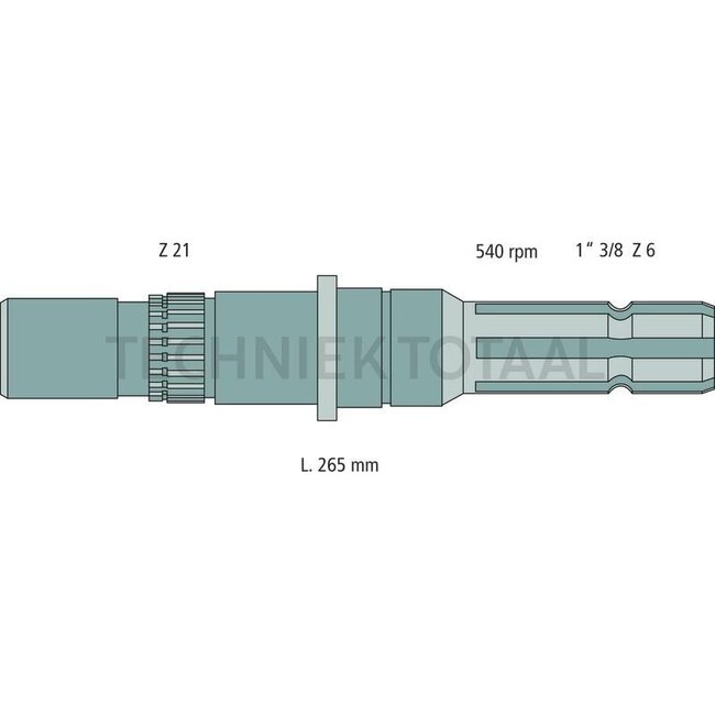 GRANIT Aftakas-eindstuk - 70804802, 04337928, 04302864 | Uitvoering: lengte: 265 mm, 1 3/8", 6 splines, voor 540 omw./min