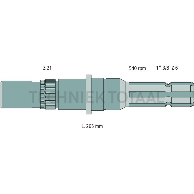 Aftakas-eindstuk 265 mm, 1 3/8 inch 6 splines, 540 omw./min, foto 2 van 2