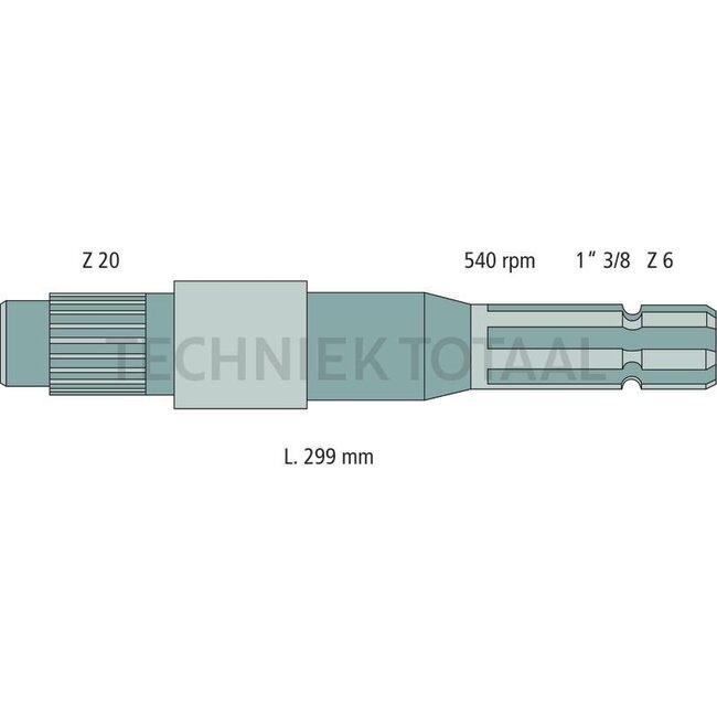 GRANIT Zapfwellenendstück 299 mm, 1 3/8 Zoll 6 Keilnuten, 540 U/min