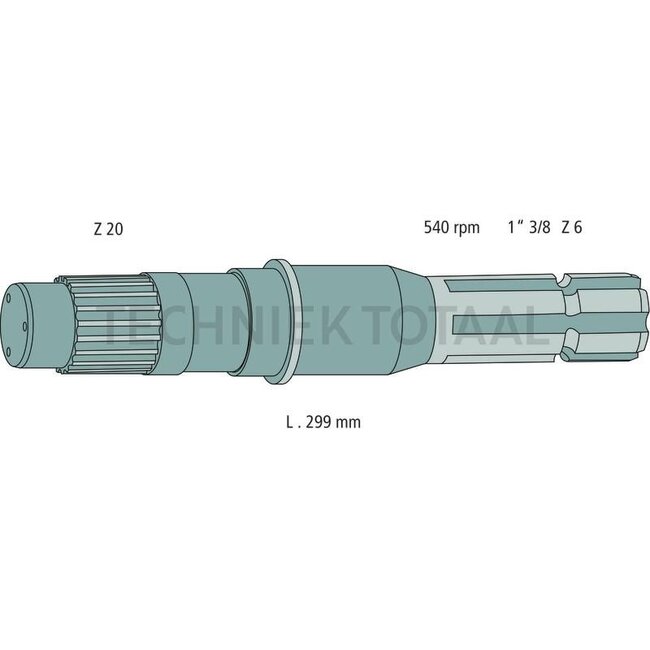 GRANIT Aftakas-eindstuk 299 mm, 1 3/8" 6 spline, 540 omw./min Deutz-Fahr