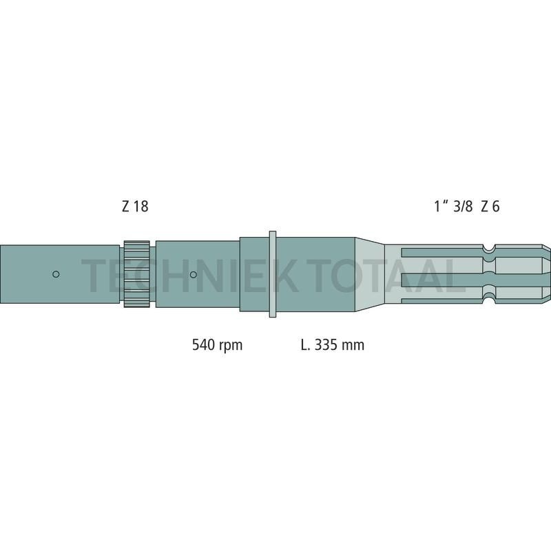 GRANIT Aftakas-eindstuk 335 mm, 1 3/8" 6 spline, 540 omw./min Deutz-Fahr, foto 2 van 2