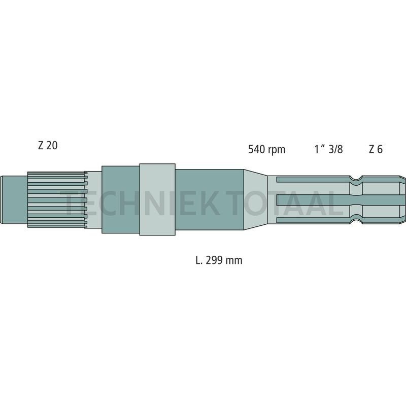 GRANIT Aftakas-eindstuk 299 mm, 1 3/8" 6 spline, 540 omw./min Deutz-Fahr DX, foto 2 van 2