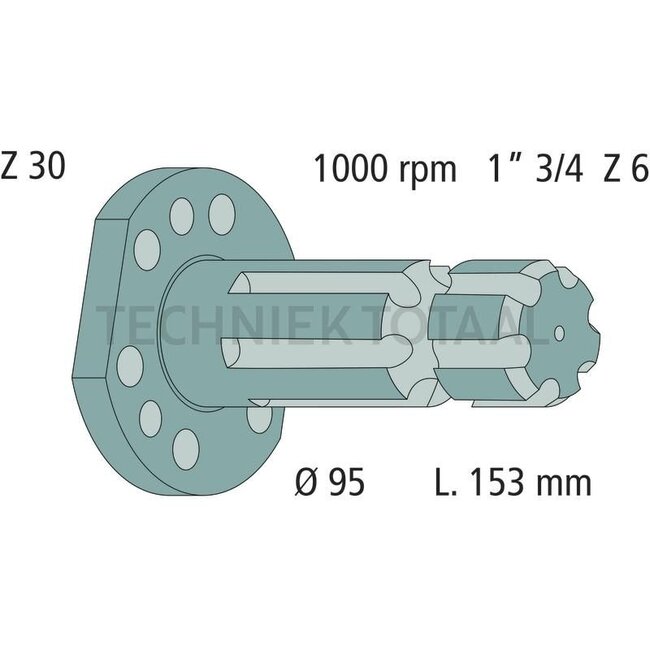 GRANIT PTO shaft end piece 1 3/4 inch, 6 splines, 153 mm Fendt
