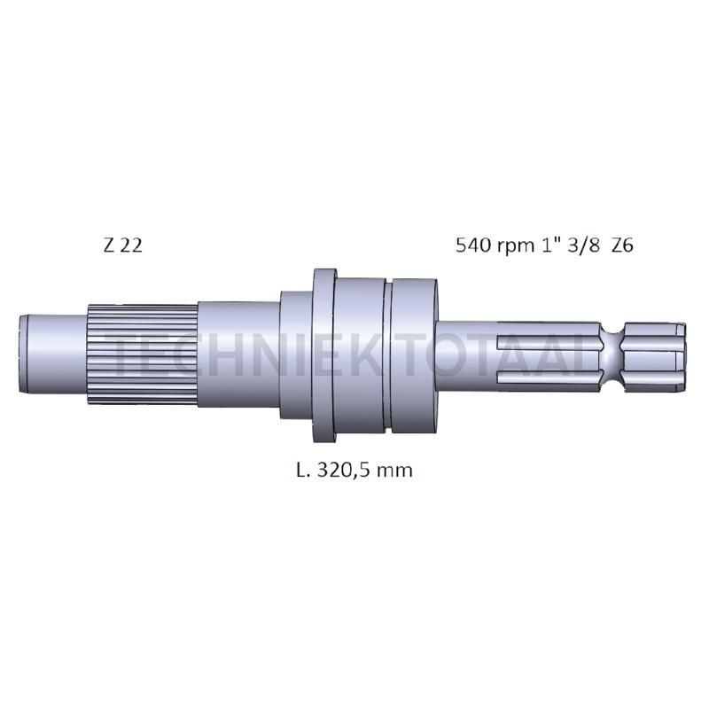 Aftakas-eindstuk 1 3/8" 6 spline, 540 omw./min Fiat G 190-240