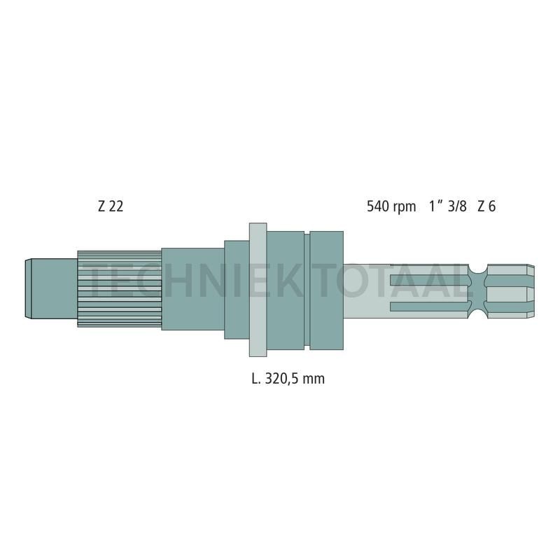 Aftakas-eindstuk 1 3/8" 6 spline, 540 omw./min Fiat G 190-240, foto 2 van 2
