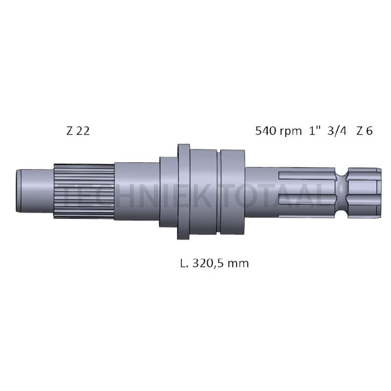 Aftakas-eindstuk 1 3/4" 6 spline, 540 omw./min Fiat G 190-240