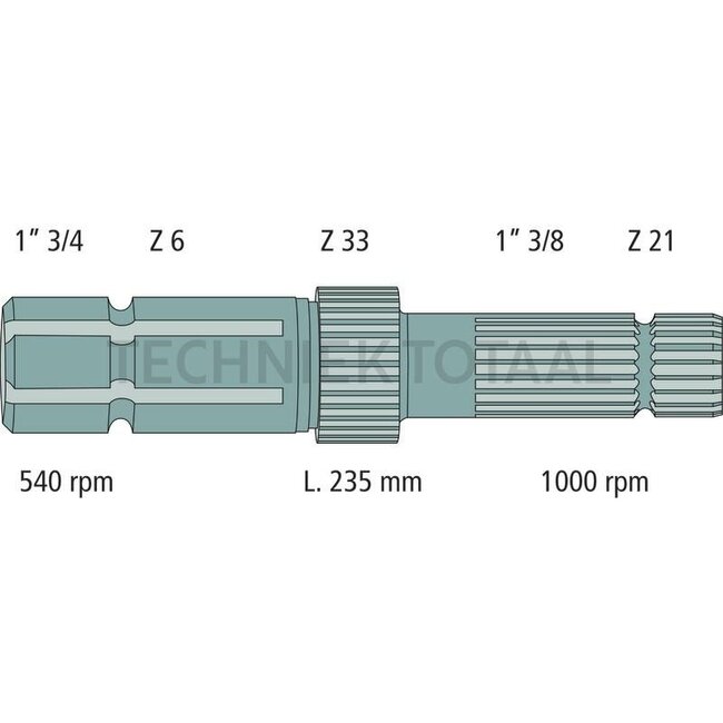 GRANIT PTO shaft end piece special version - 70812049, L173282 | Version: Length 235 mm, 1 3/8", 21 splines, 1 3/4", 6 splines | Reference no.: L173282