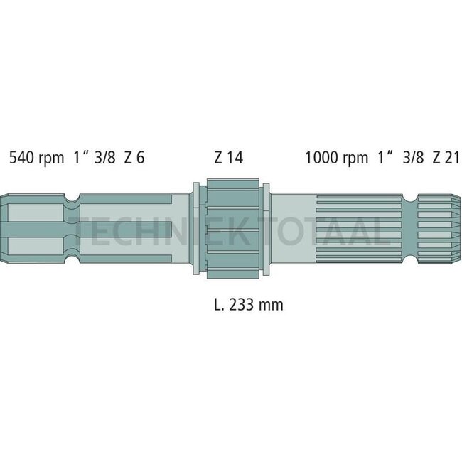 GRANIT Aftakas-eindstuk - 70812051, L173241 | Uitvoering: 1 3/8", 6 splines, 1 3/8", 21 splines, 14 tanden, 540-540E-1000 omw./min. omschakelbaar | Referentienr.: L173241