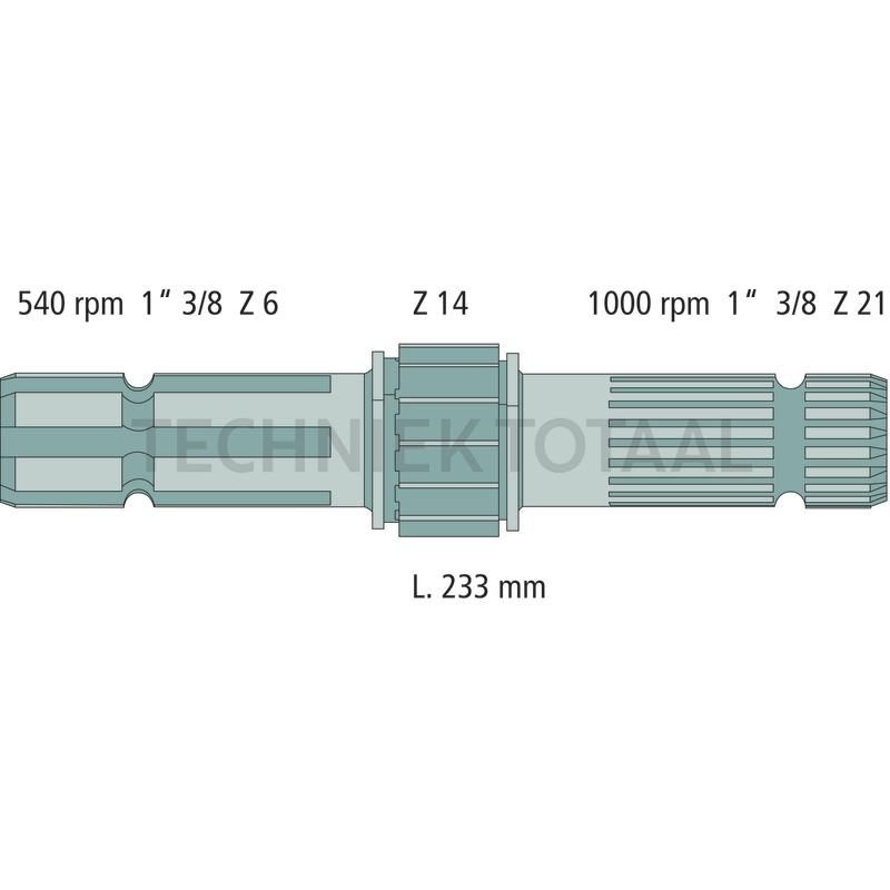 GRANIT Aftakas-eindstuk 1 3/8 inch 6 en 21 splines, 540-540E-1000 omw./min., foto 2 van 2