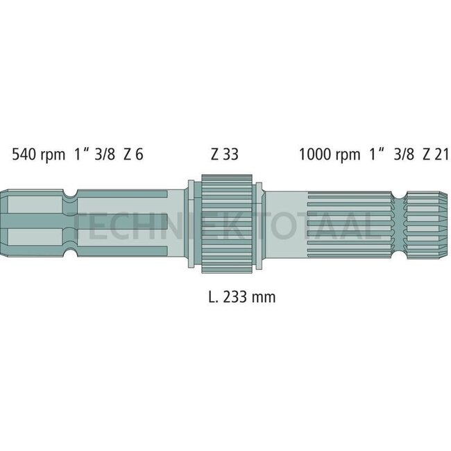 Zapfwellenendstück 1 3/8 Zoll 6 und 21 Nuten, 540-540E-1000 U/min.