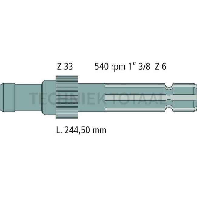 GRANIT Zapfwellenendstück - 70812053 | Ausführung: 540 U/min, Länge 244,5 mm, 1 3/8", 6 Nuten, 33 Zähne, Ø 51,5 mm