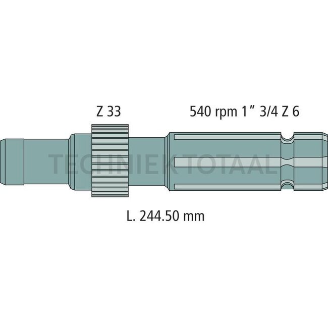 GRANIT PTO shaft end piece - 70812055 | Version: 540 rpm, length 244,5 mm, 1 3/4", 6 splines, 33 teeth, Ø 51,5 mm