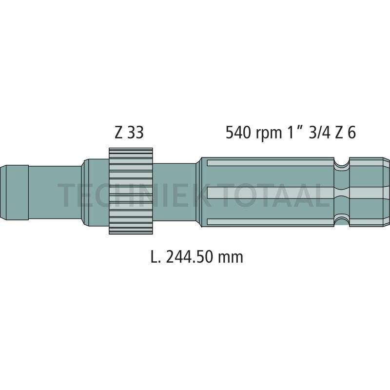GRANIT Aftakas-eindstuk 244,5 mm, 1 3/4" 6 splines, 33 tanden John Deere, foto 2 van 2