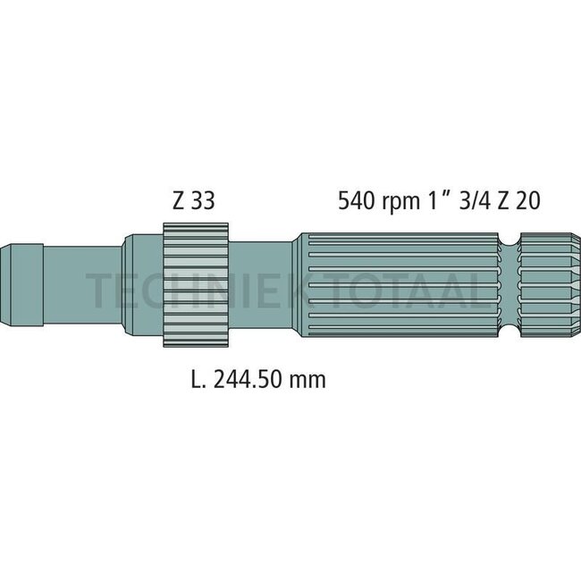 GRANIT PTO shaft end piece 244,5 mm, 1 3/4" 20 splines, 33 teeth John Deere