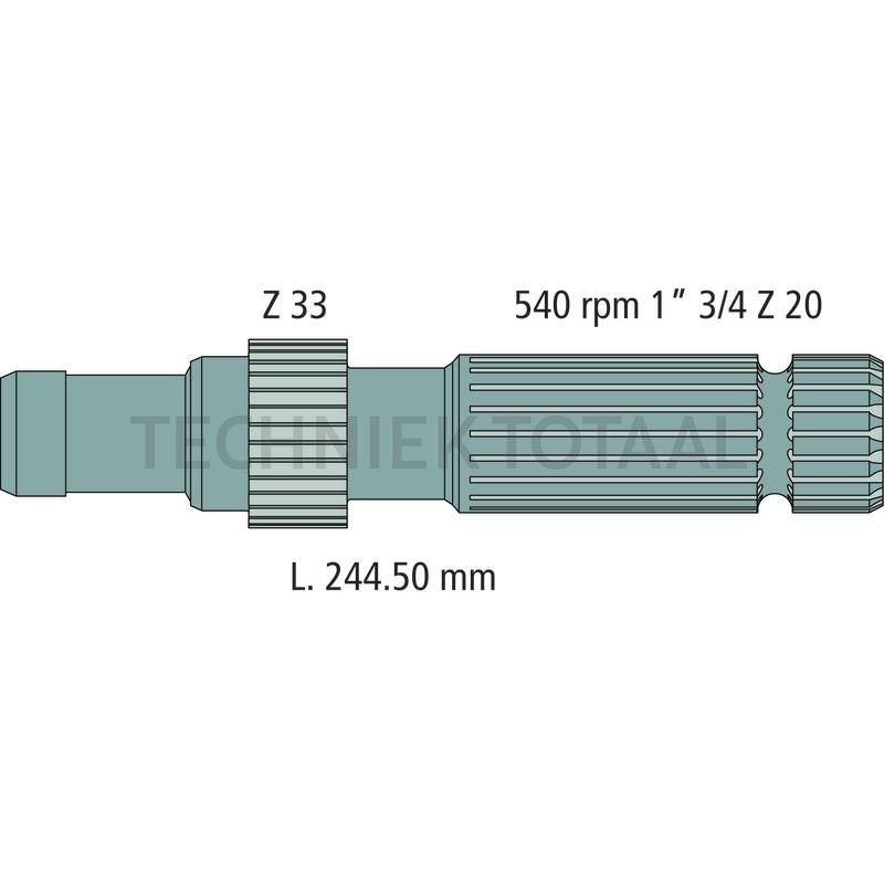 GRANIT Aftakas-eindstuk 244,5 mm, 1 3/4" 20 splines, 33 tanden John Deere, foto 2 van 2