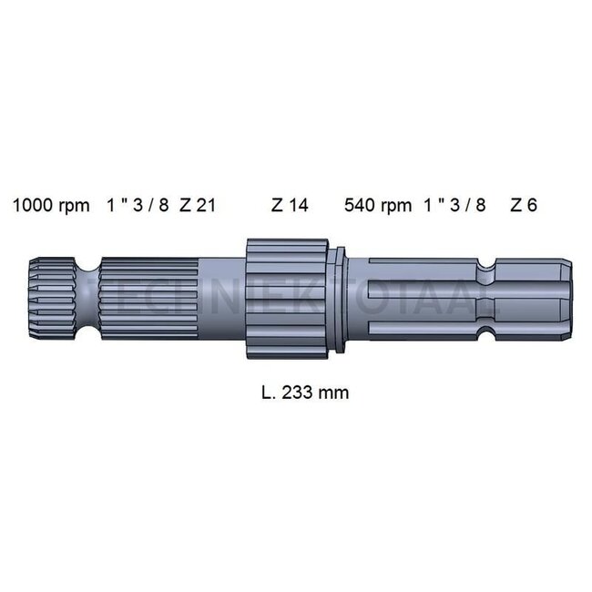 Zapfwellenendstück - 70812072, L173284, L156978 | Ausführung: 1 3/8", 6 Nuten, 1 3/8", 21 Nuten, 14 Zähne | Vergleichs-Nr.: L173284, L156978