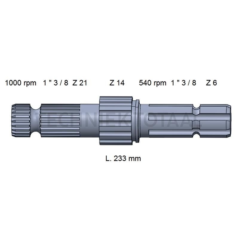 GRANIT Aftakas-eindstuk 1 3/8" 6 splines, 21 splines, 14 tands John Deere, foto 2 van 2