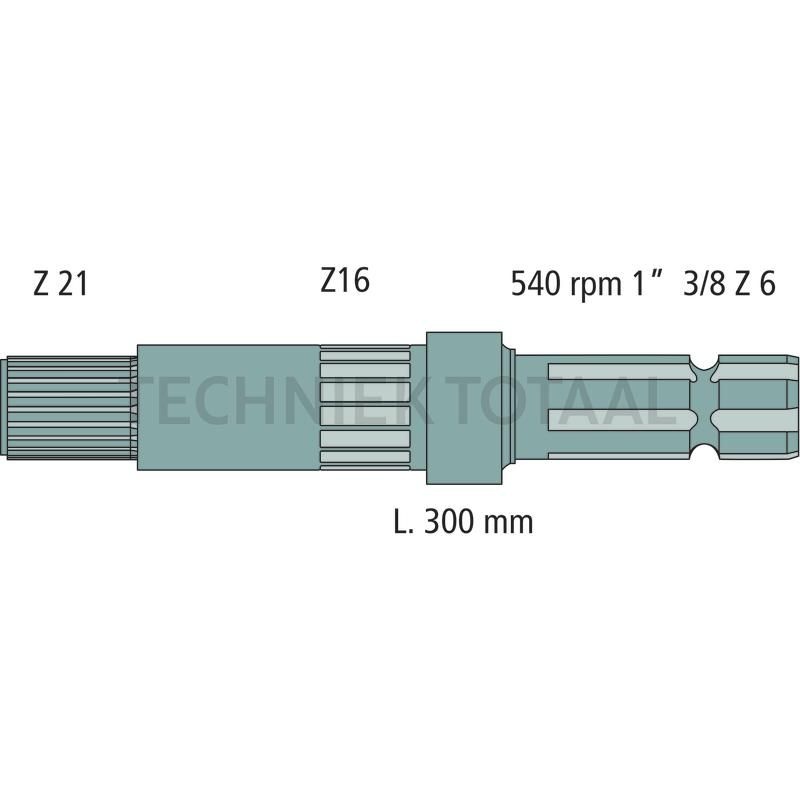 As aftakas 300 mm, 1 3/8 inch 6 spline, 540/540E/1000 omw./min., foto 2 van 2