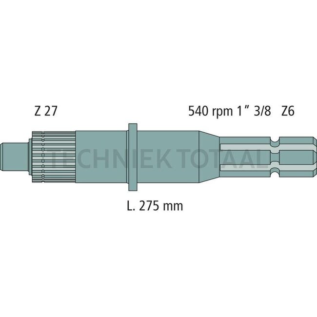 GRANIT Zapfwellenendstück 275 mm, 1 3/8" 6 Keilnut, 540 U/min. John Deere