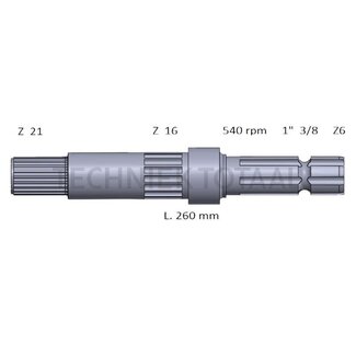 GRANIT Aftakas-eindstuk 260 mm, 1 3/8" 6 spline, 540 omw./min. John Deere
