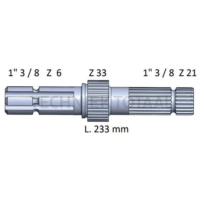 GRANIT PTO shaft end piece 233 mm, 1 3/8" 6 grooves, 21 grooves John Deere