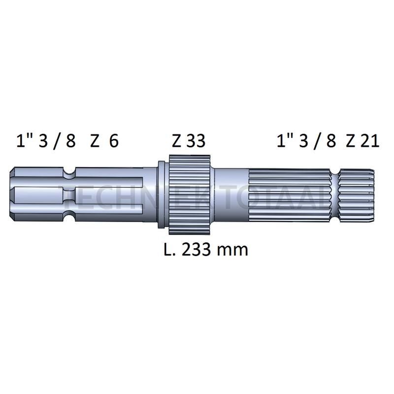GRANIT Aftakas-eindstuk 233 mm, 1 3/8" 6 groeven, 21 groeven John Deere, foto 2 van 2