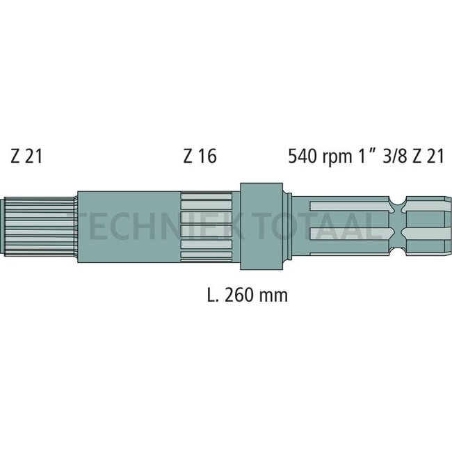 GRANIT Zapfwellenendstück 260 mm, 1 3/8" 21 Keilnuten, 1000 U/min. John Deere