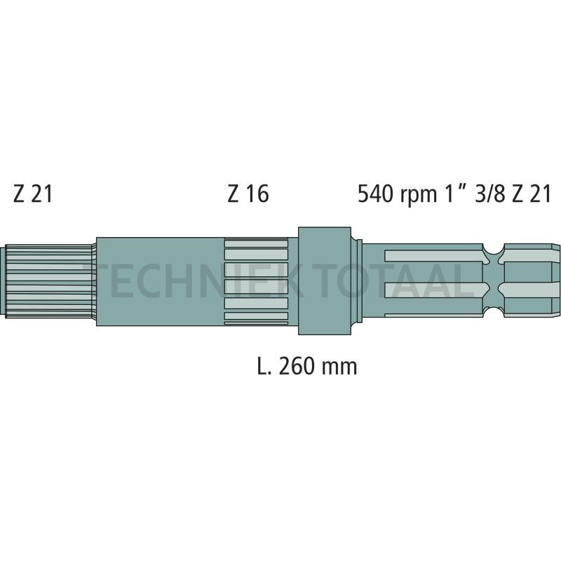 GRANIT Aftakas-eindstuk 260 mm, 1 3/8" 21 splines, 1000 omw./min. John Deere, foto 2 van 2