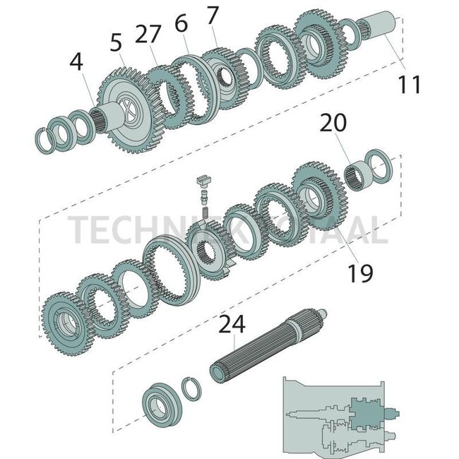 GRANIT Carrier main shaft 12 gears, 38/31 teeth Massey Ferguson
