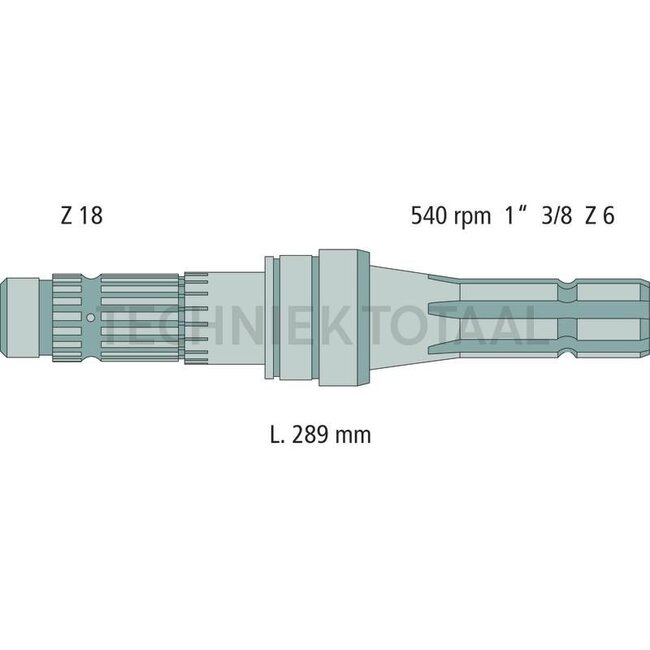 GRANIT PTO shaft end piece - 70815295, 3382074M10, 3382074M9, 3382074M8, 3382074M7 | Version: 540 rpm br&gt; Length 289 mm, 1 3/8", 6 grooves