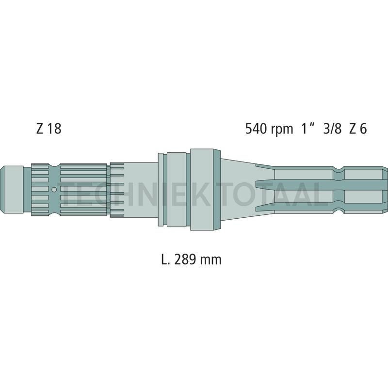 Aftakas-eindstuk 1 3/8 inch, 6 splines, 289 mm, 540 omw./min, foto 2 van 2
