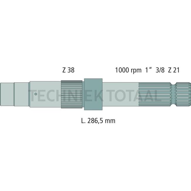 GRANIT Aftakas-eindstuk 1 3/8 inch, 21 splines, 286,5 mm, 1000 omw./min