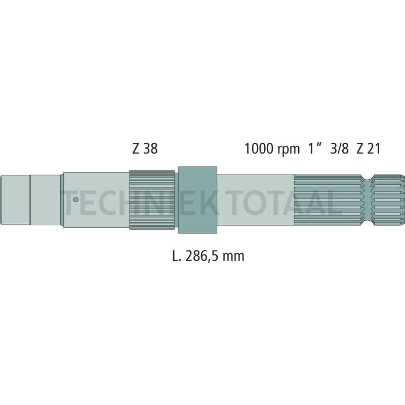 GRANIT Aftakas-eindstuk 1 3/8 inch, 21 splines, 286,5 mm, 1000 omw./min, foto 2 van 2
