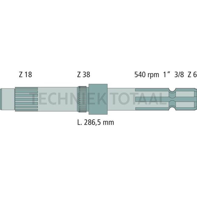 GRANIT PTO shaft end piece 1 3/8 inch, 6 splines, 286,5 mm, 540 rpm