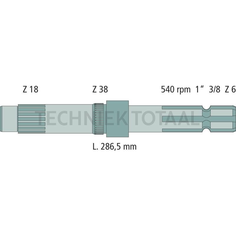 GRANIT Aftakas-eindstuk 1 3/8 inch, 6 splines, 286,5 mm, 540 omw./min, foto 2 van 2