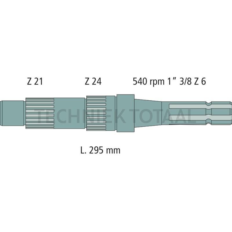 Aftakas-eindstuk 1 3/8 inch, 6 splines, 295 mm, 540 omw./min, foto 2 van 2