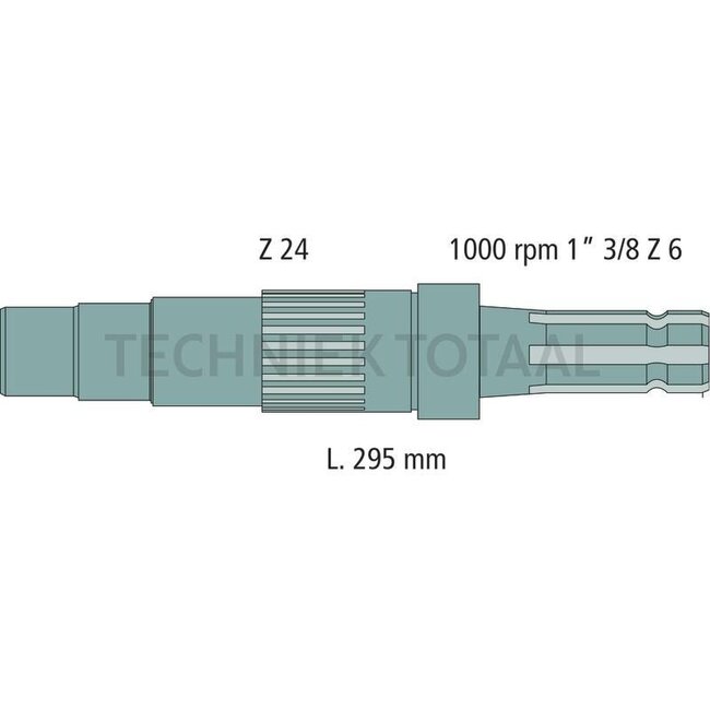 GRANIT Aftakas-eindstuk 1 3/8 inch, 6 splines, 295 mm, 1000 omw./min